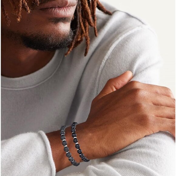 ⚡Rankeef Men 2 Black Tiger Eye 8MM Natural Stone Crystal Beaded Bracelet - Picture 5 of 7